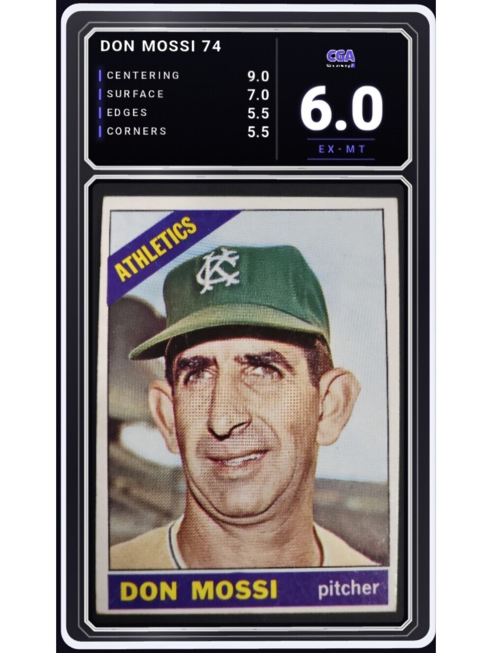 1966 Topps #74 Don Mossi Kansas City Athletics Pitcher - CGA 6.0 Digital Grade